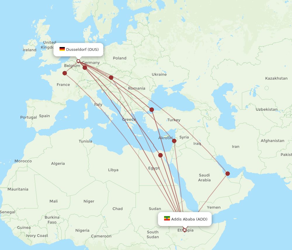 DUS-ADD flight routes