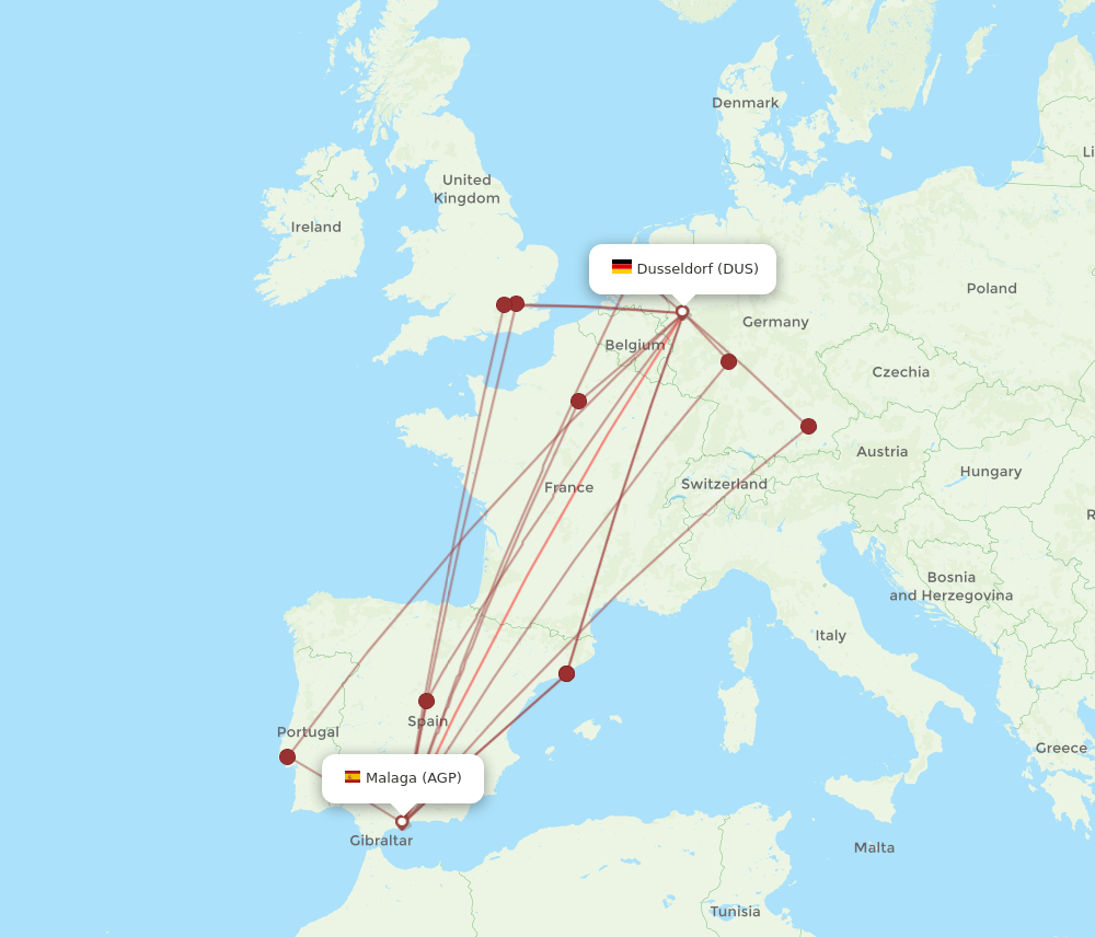 DUS-AGP flight routes