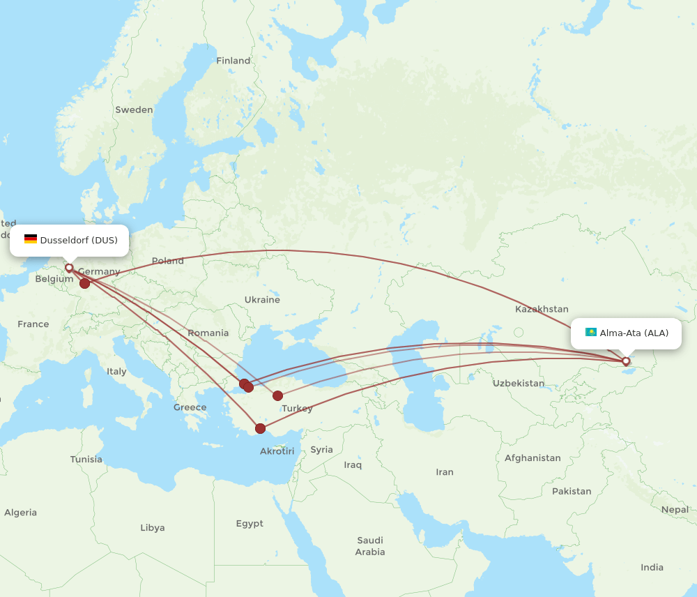 DUS-ALA flight routes