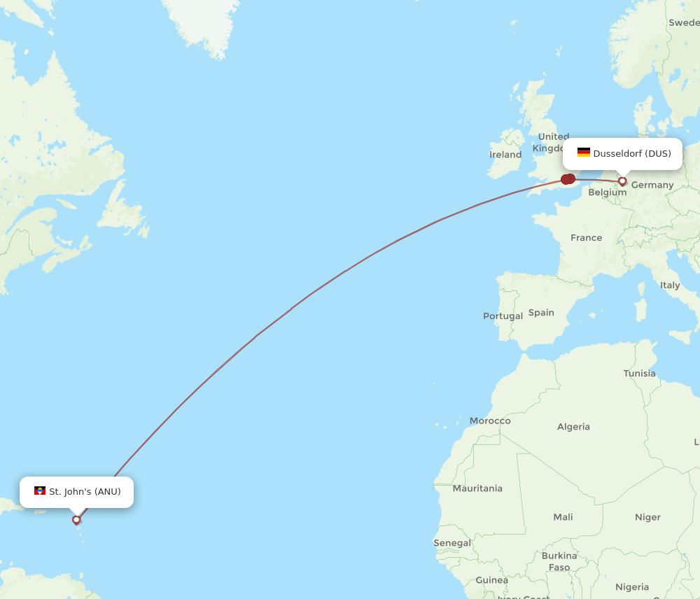 DUS-ANU flight routes