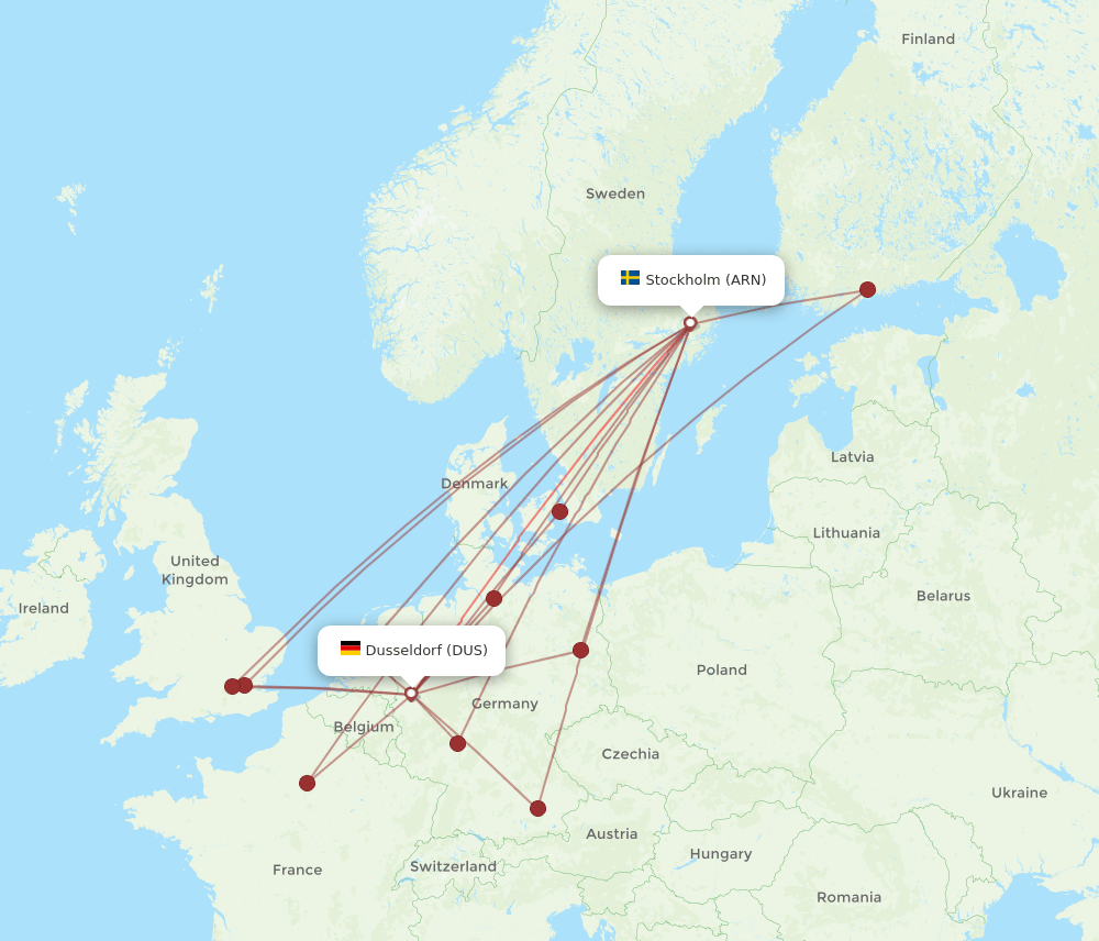 DUS-ARN flight routes