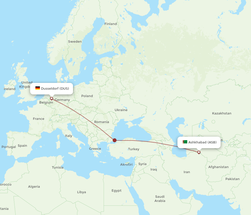 DUS to ASB flights and routes map