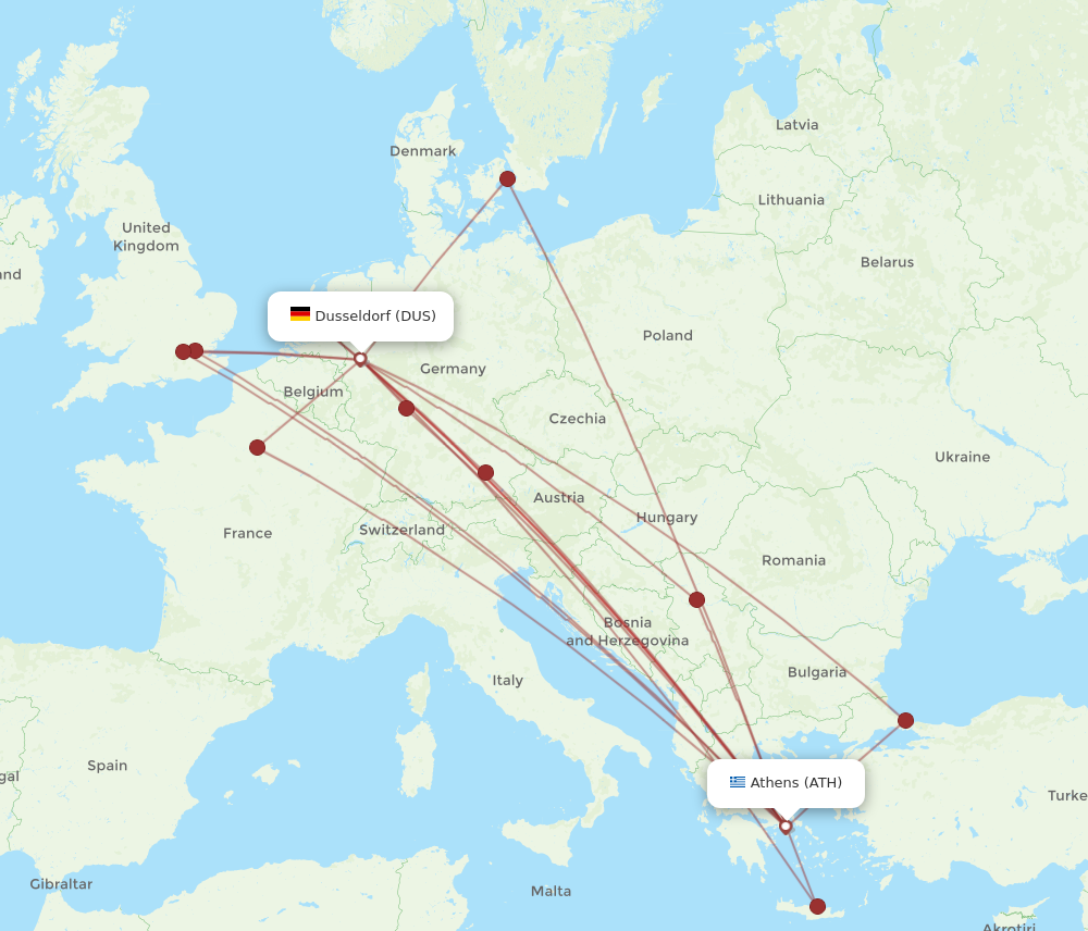 DUS to ATH flights and routes map