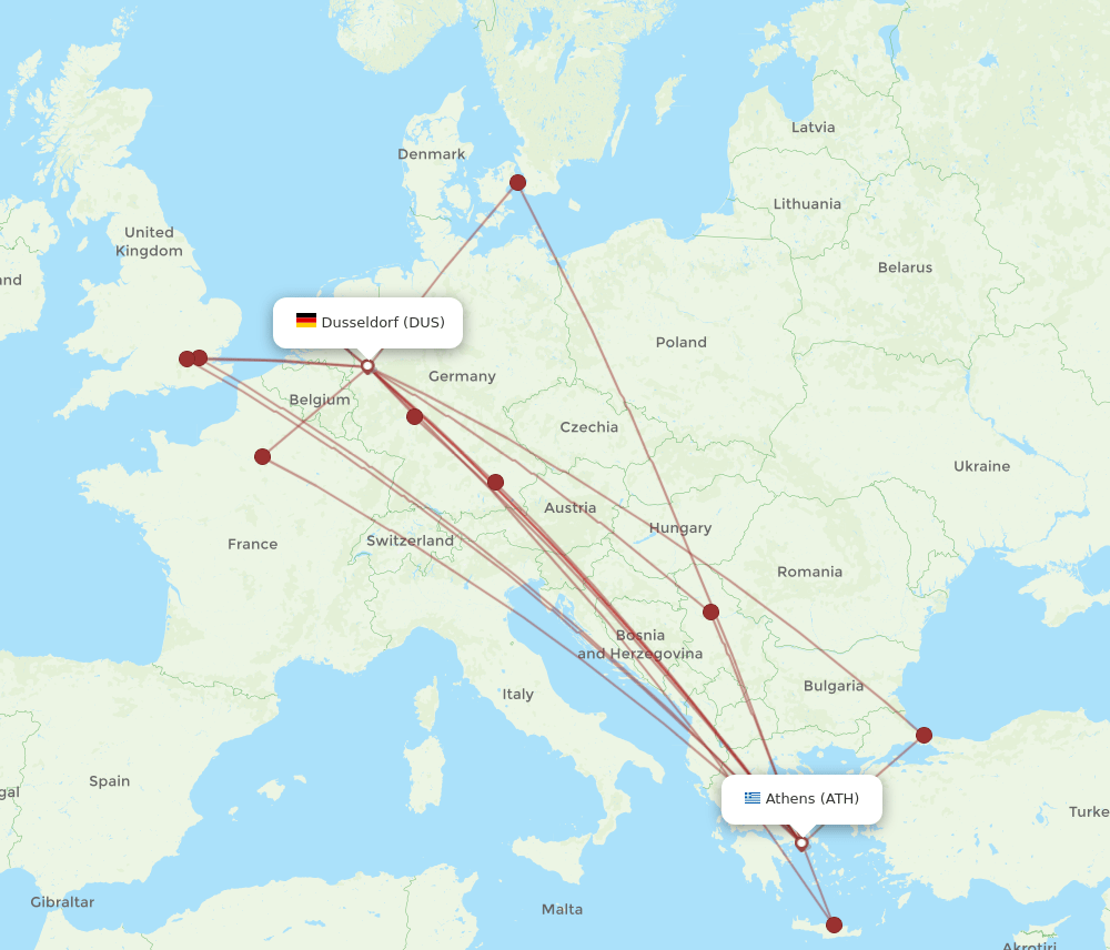 DUS-ATH flight routes
