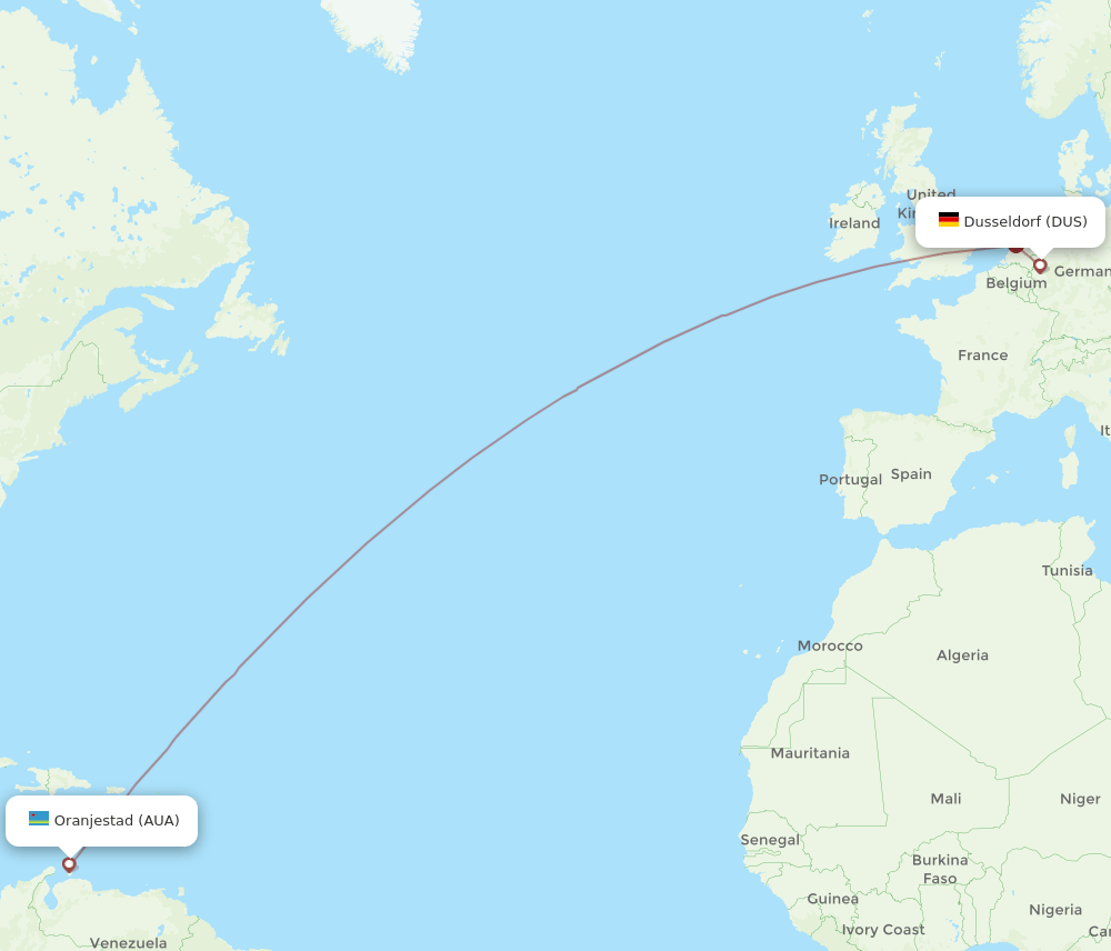 DUS-AUA flight routes