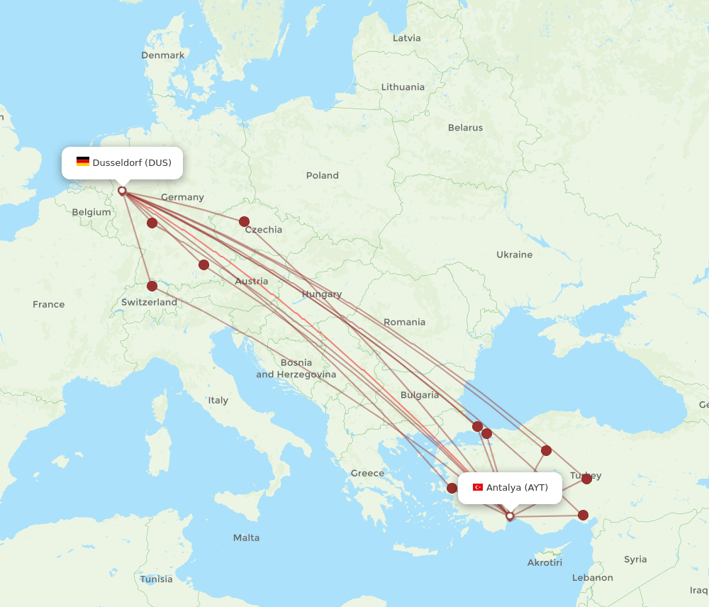 DUS-AYT flight routes