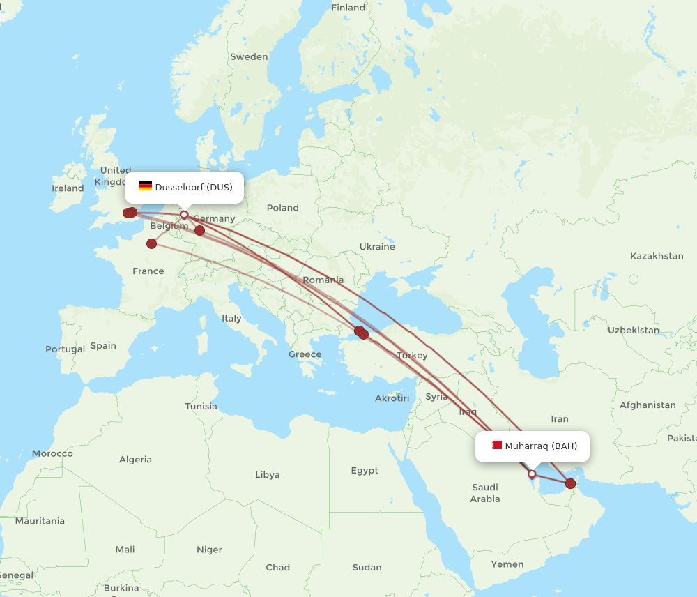 DUS-BAH flight routes