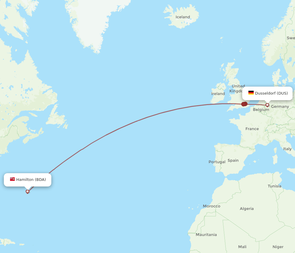 DUS-BDA flight routes