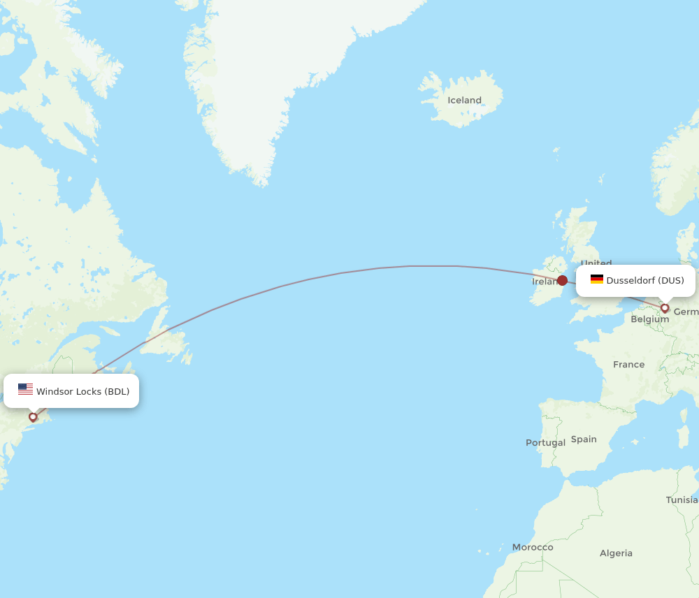 DUS-BDL flight routes