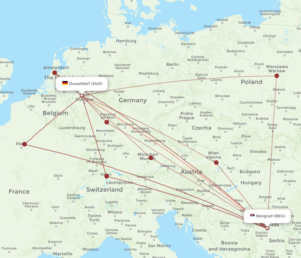 DUS-BEG flight routes