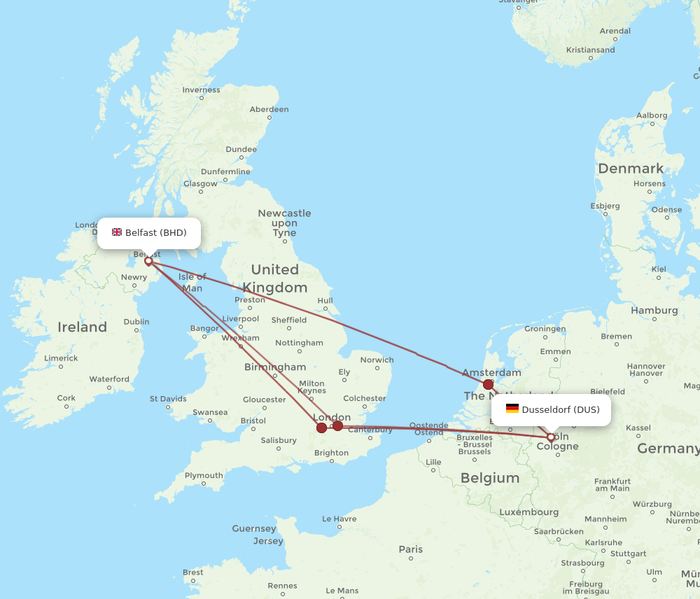 DUS-BHD flight routes