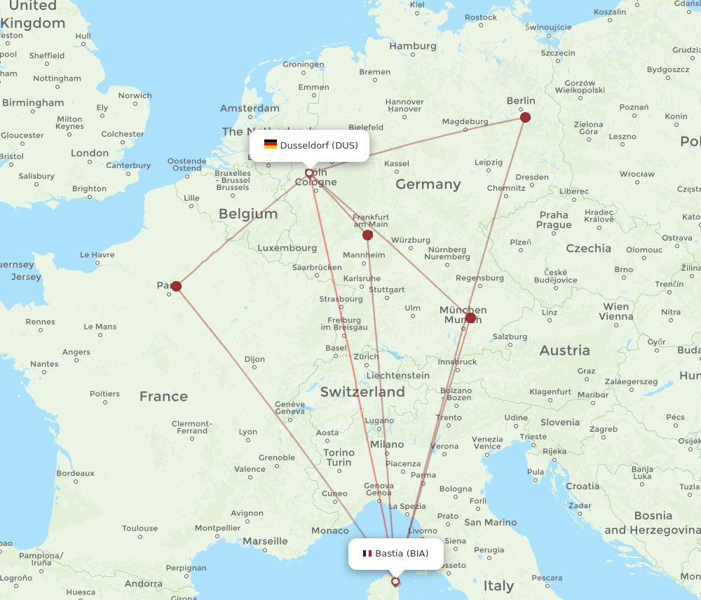 DUS-BIA flight routes