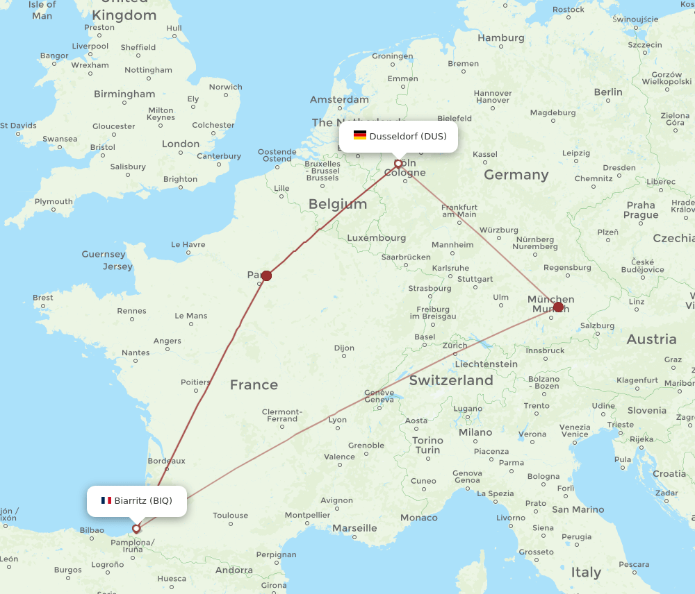 DUS-BIQ flight routes