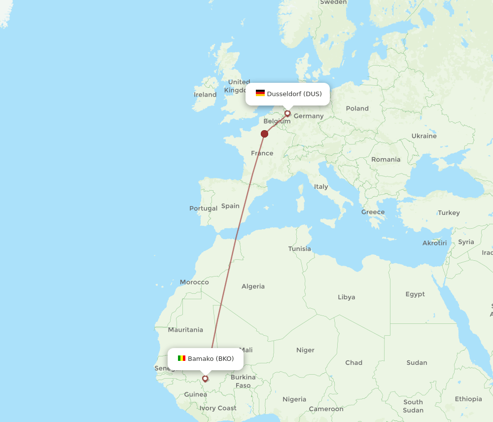 DUS to BKO flights and routes map