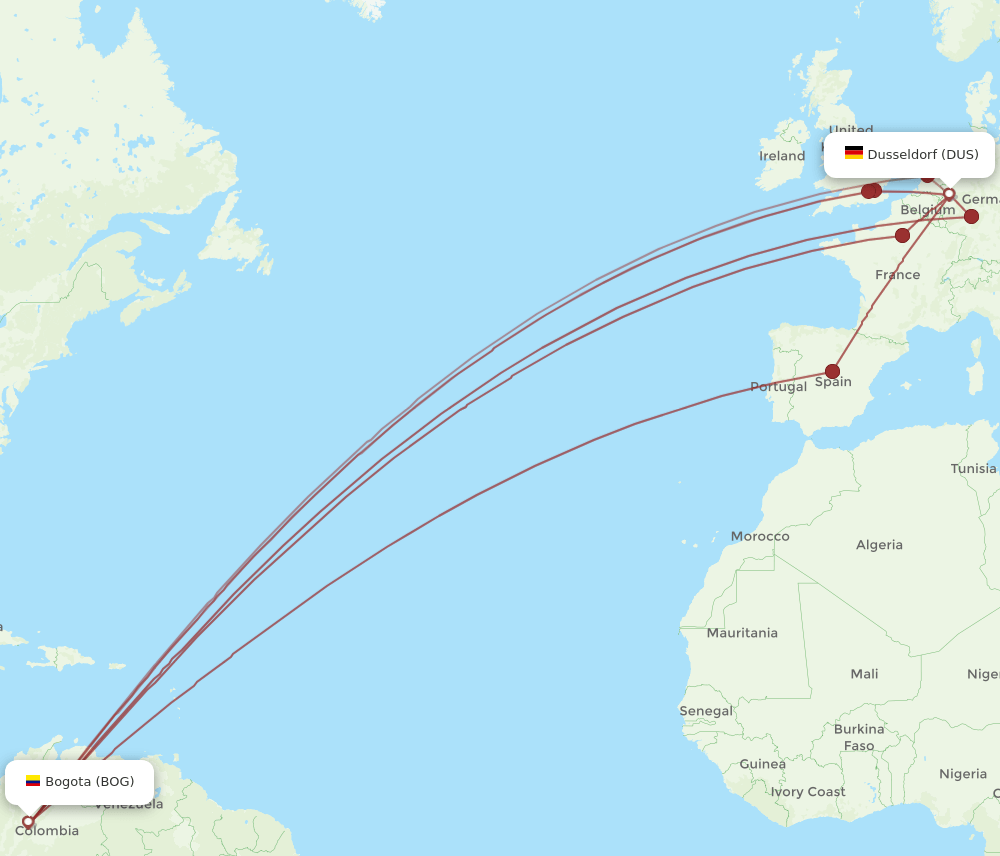 DUS-BOG flight routes