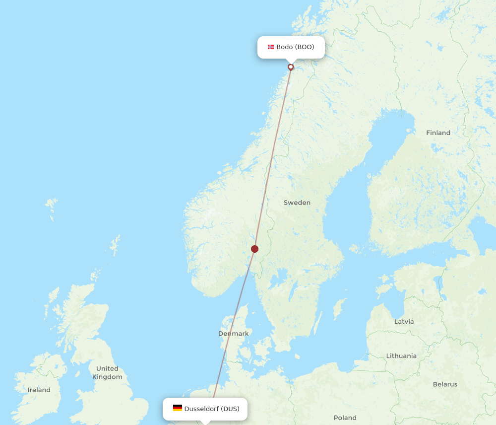 DUS-BOO flight routes