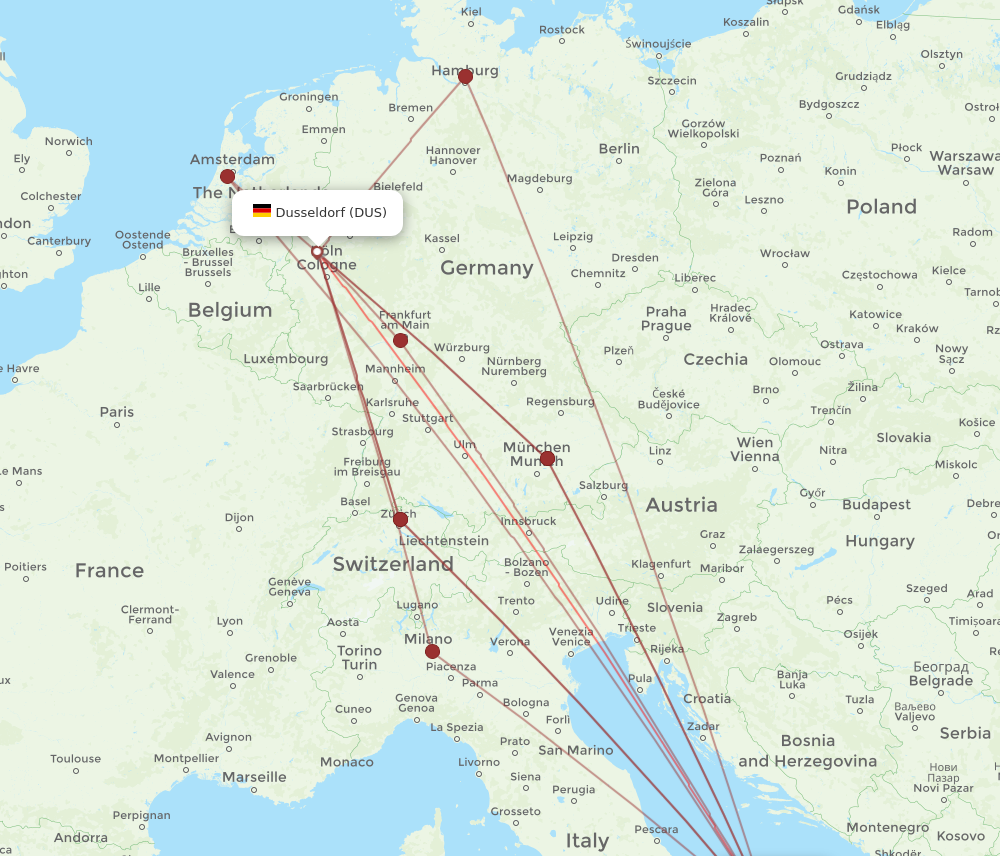 DUS to BRI flights and routes map