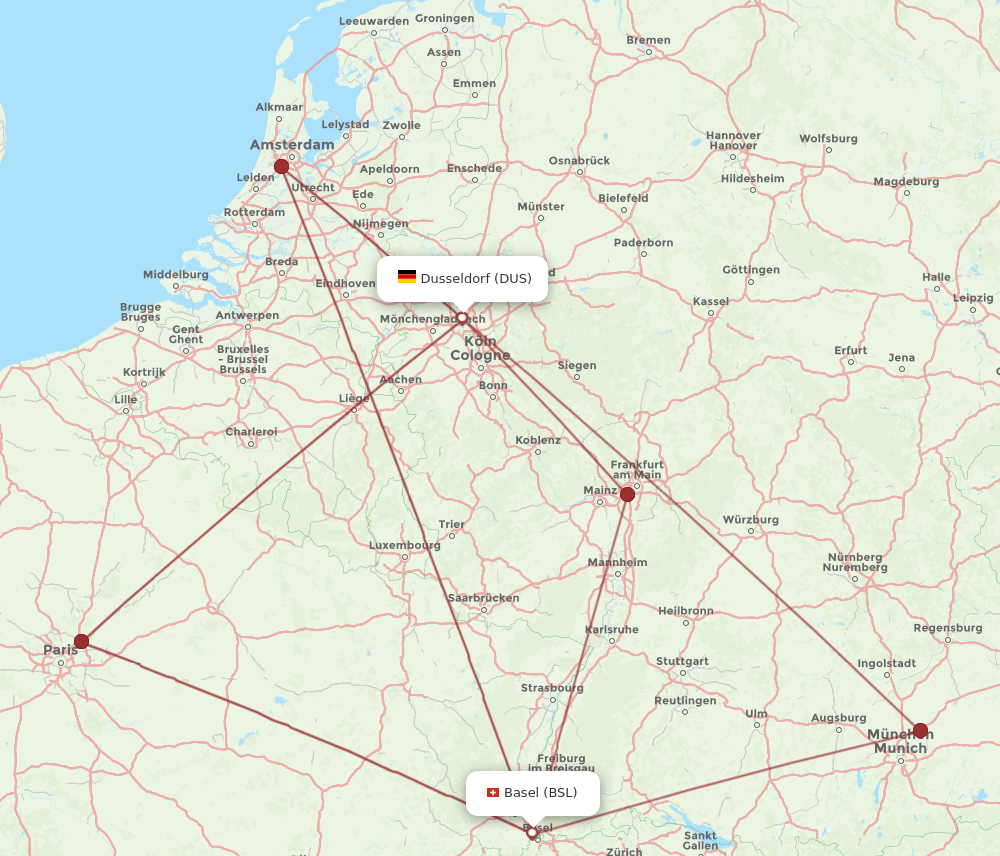 DUS-BSL flight routes