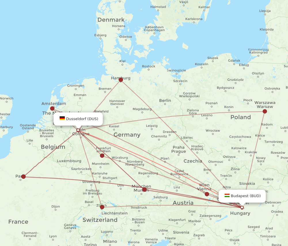 DUS-BUD flight routes