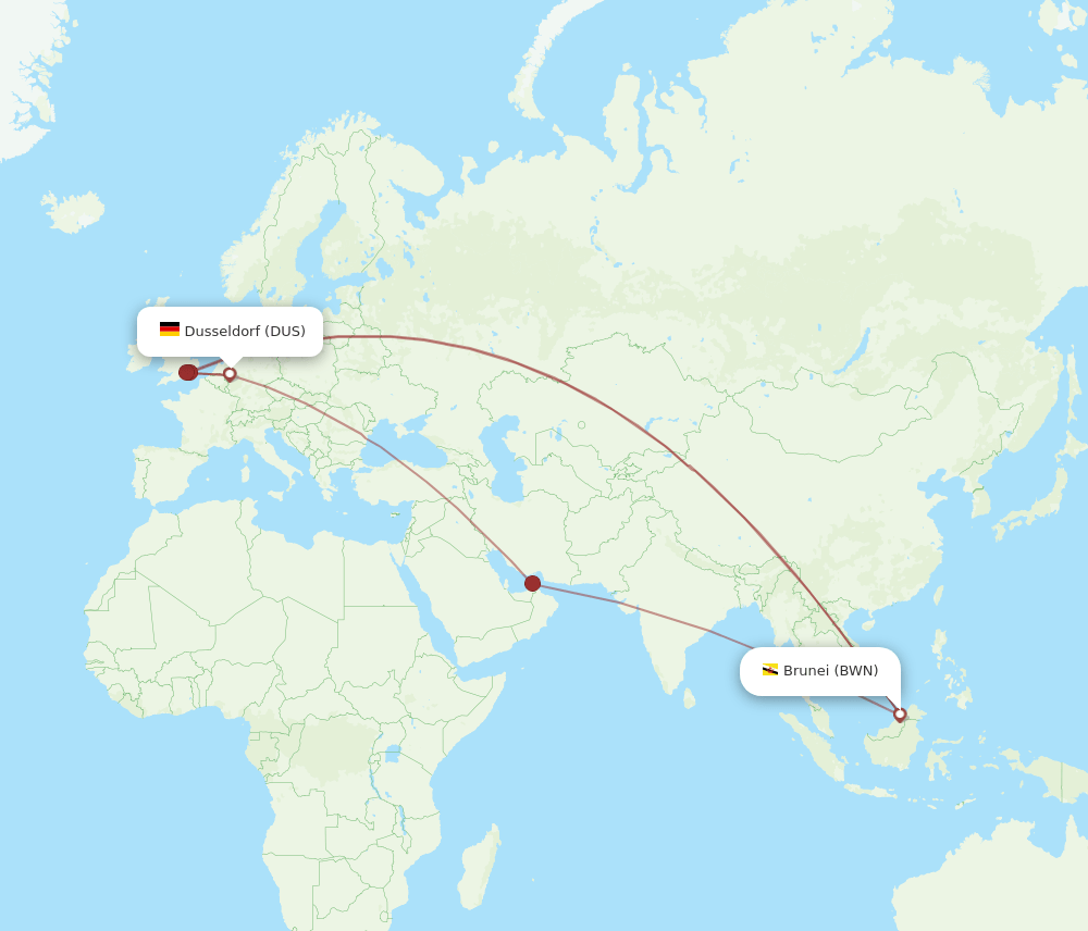 DUS-BWN flight routes