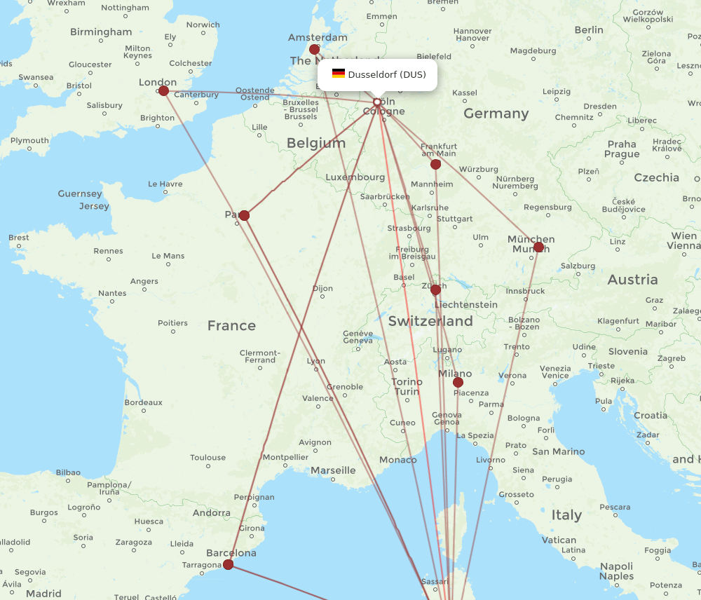 DUS-CAG flight routes