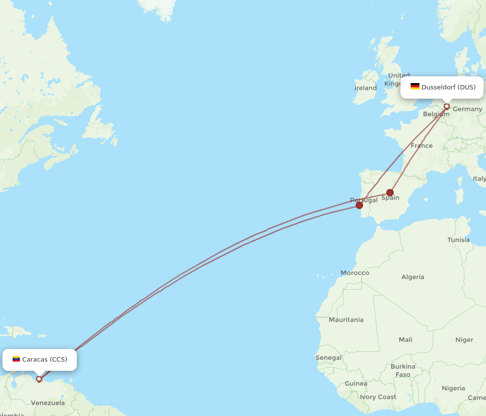 DUS-CCS flight routes