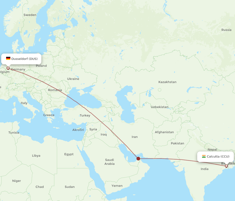 DUS to CCU flights and routes map