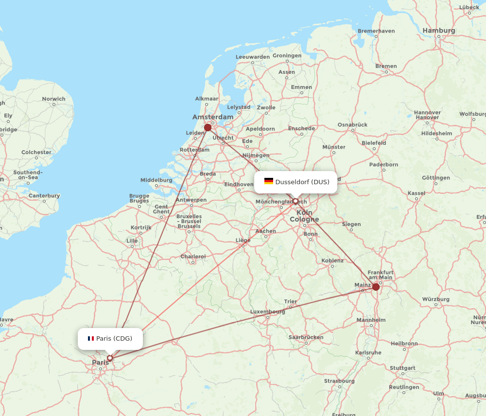 DUS-CDG flight routes