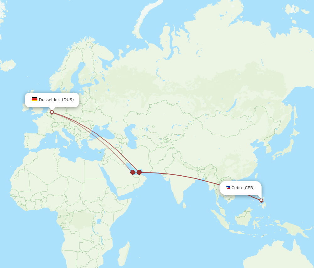 Cebu City - Dusseldorf route map and flight paths