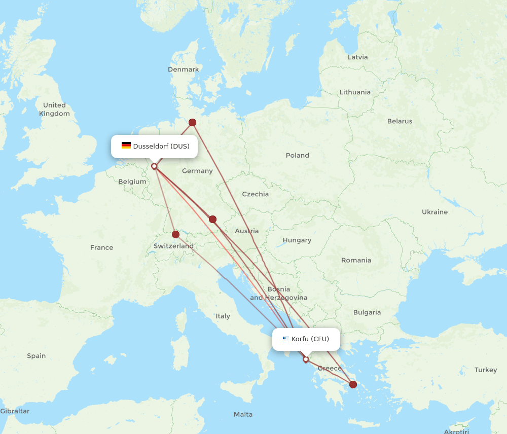 DUS-CFU flight routes