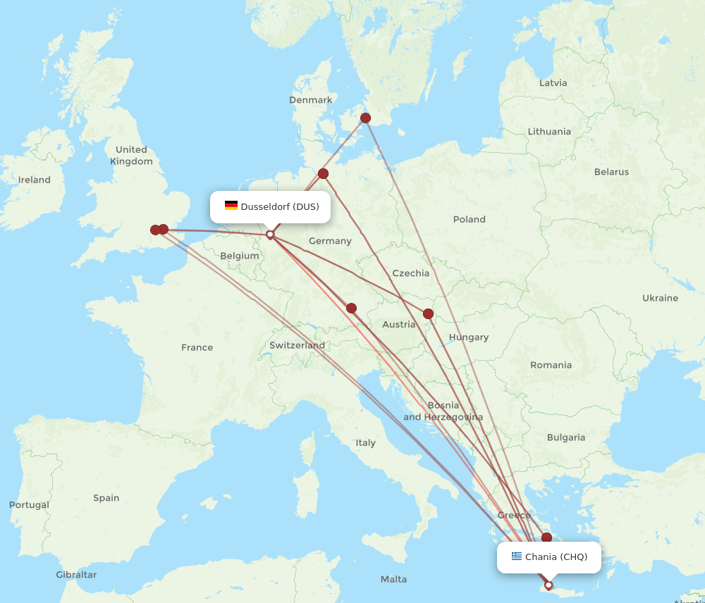 DUS-CHQ flight routes