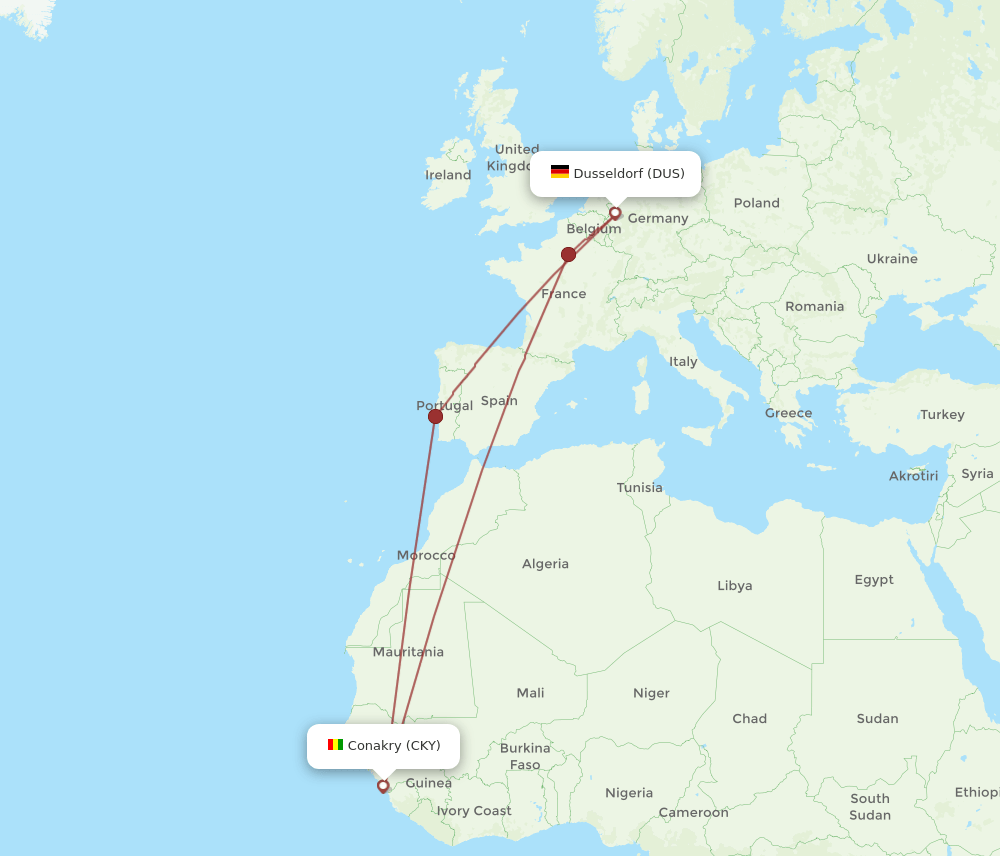 DUS-CKY flight routes