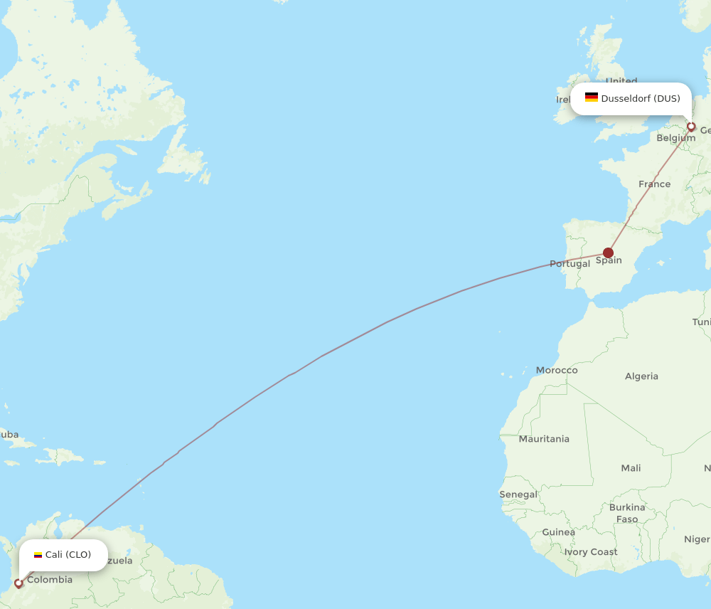 DUS-CLO flight routes