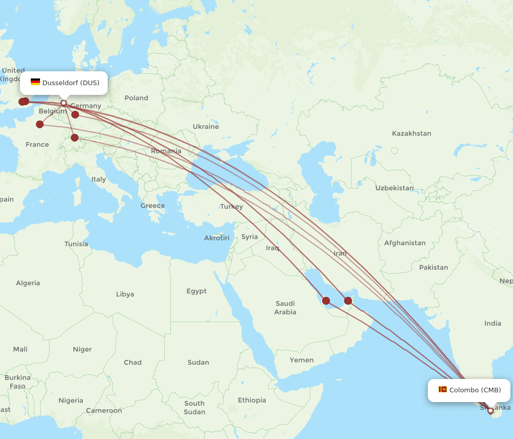 DUS-CMB flight routes