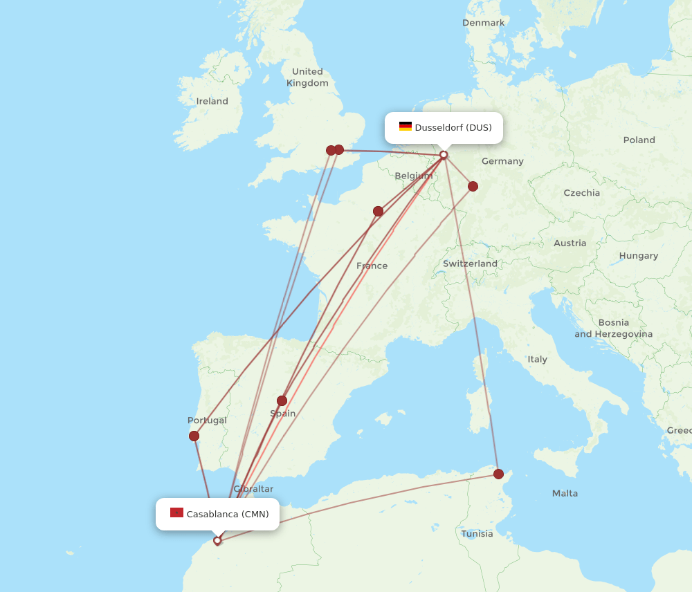 DUS-CMN flight routes