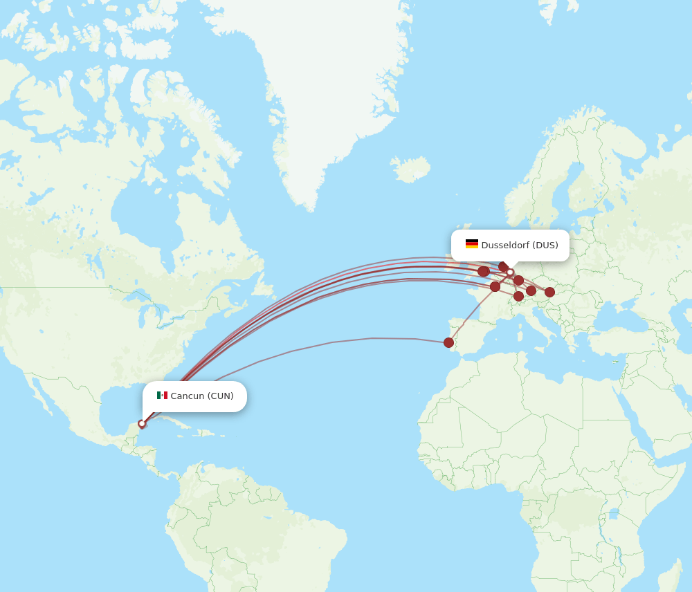DUS-CUN flight routes