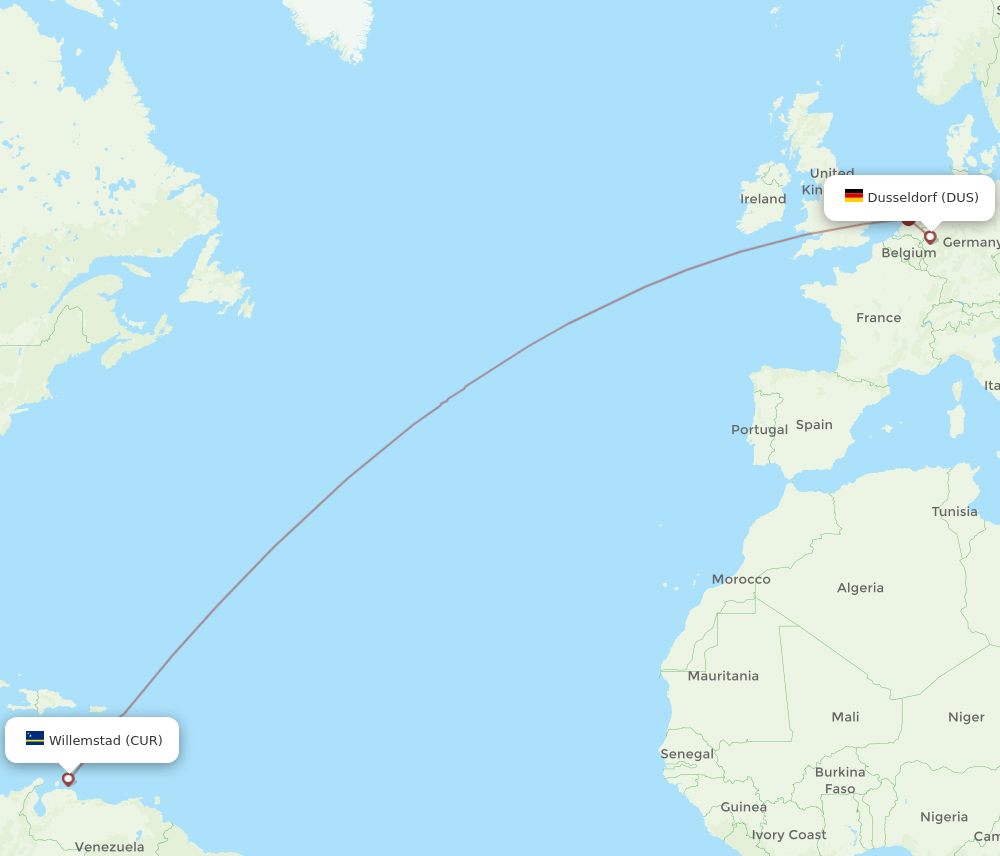 DUS-CUR flight routes
