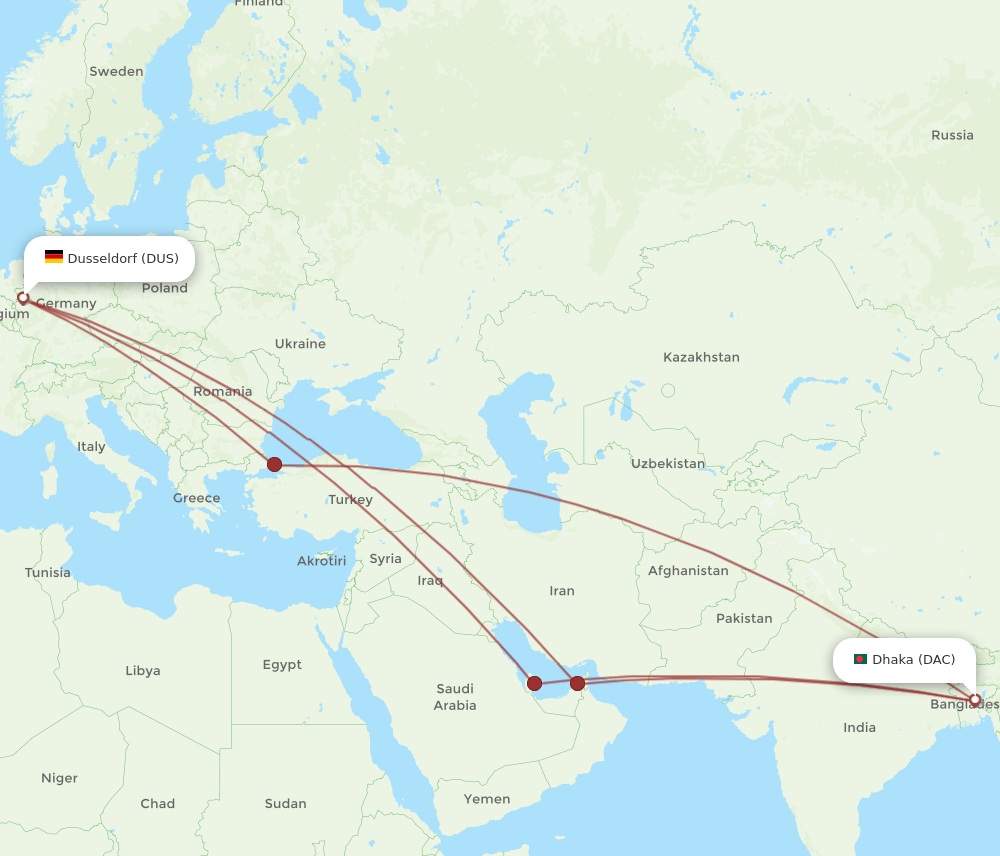 DUS-DAC flight routes