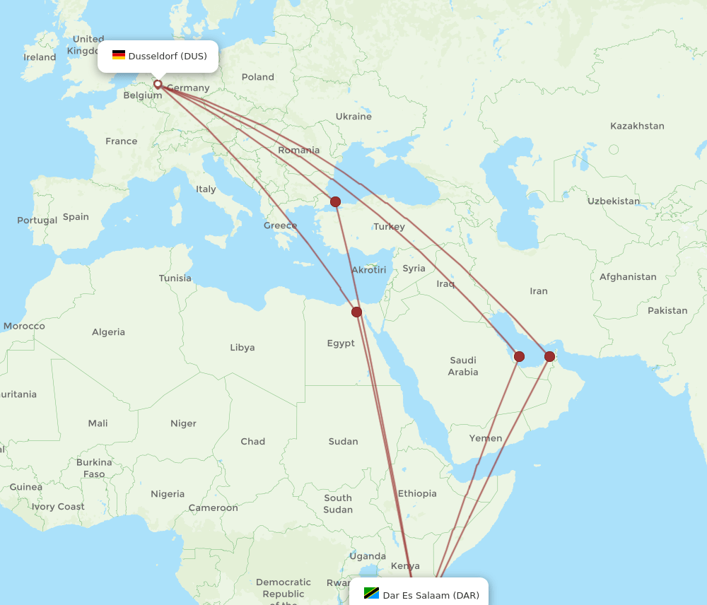 DUS-DAR flight routes