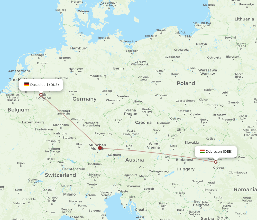 DUS-DEB flight routes