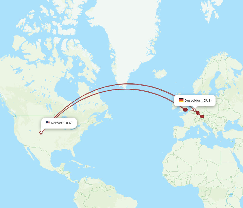 DUS to DEN flights and routes map
