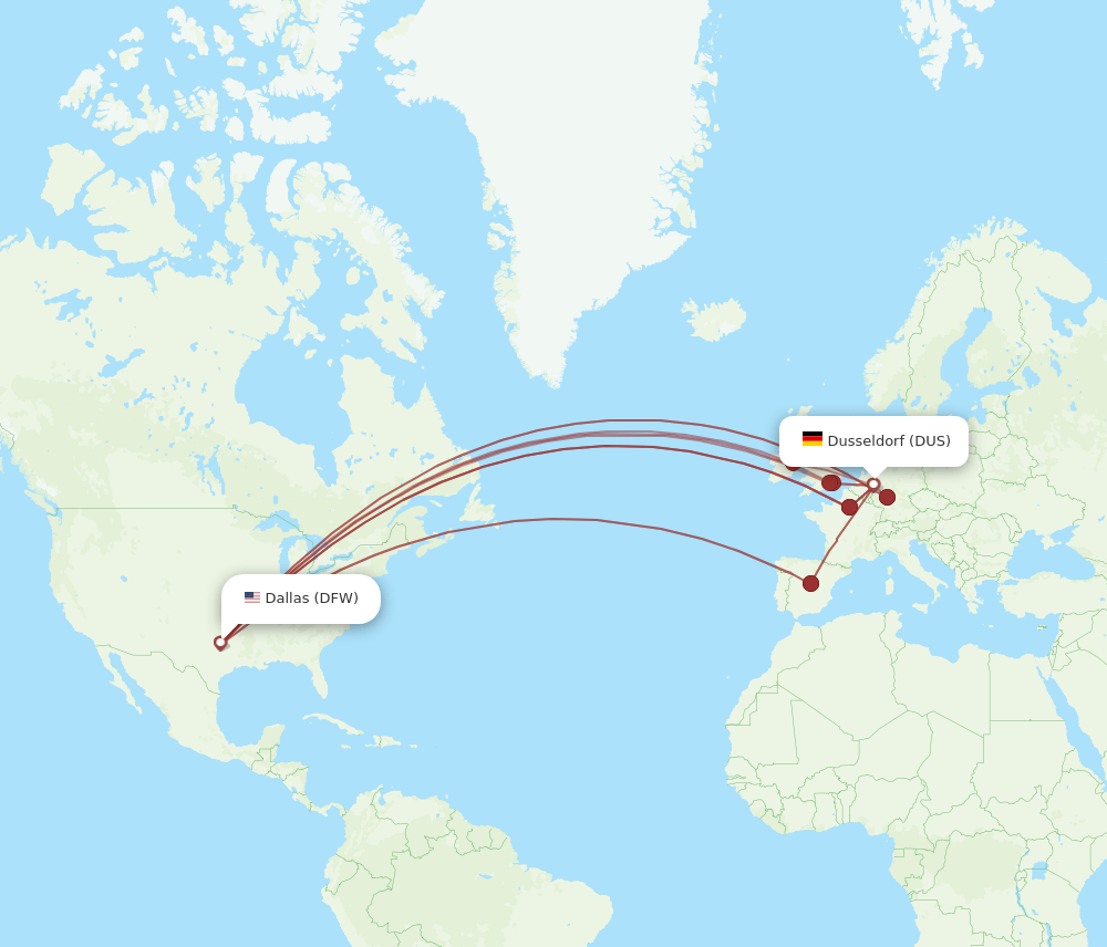 DUS-DFW flight routes
