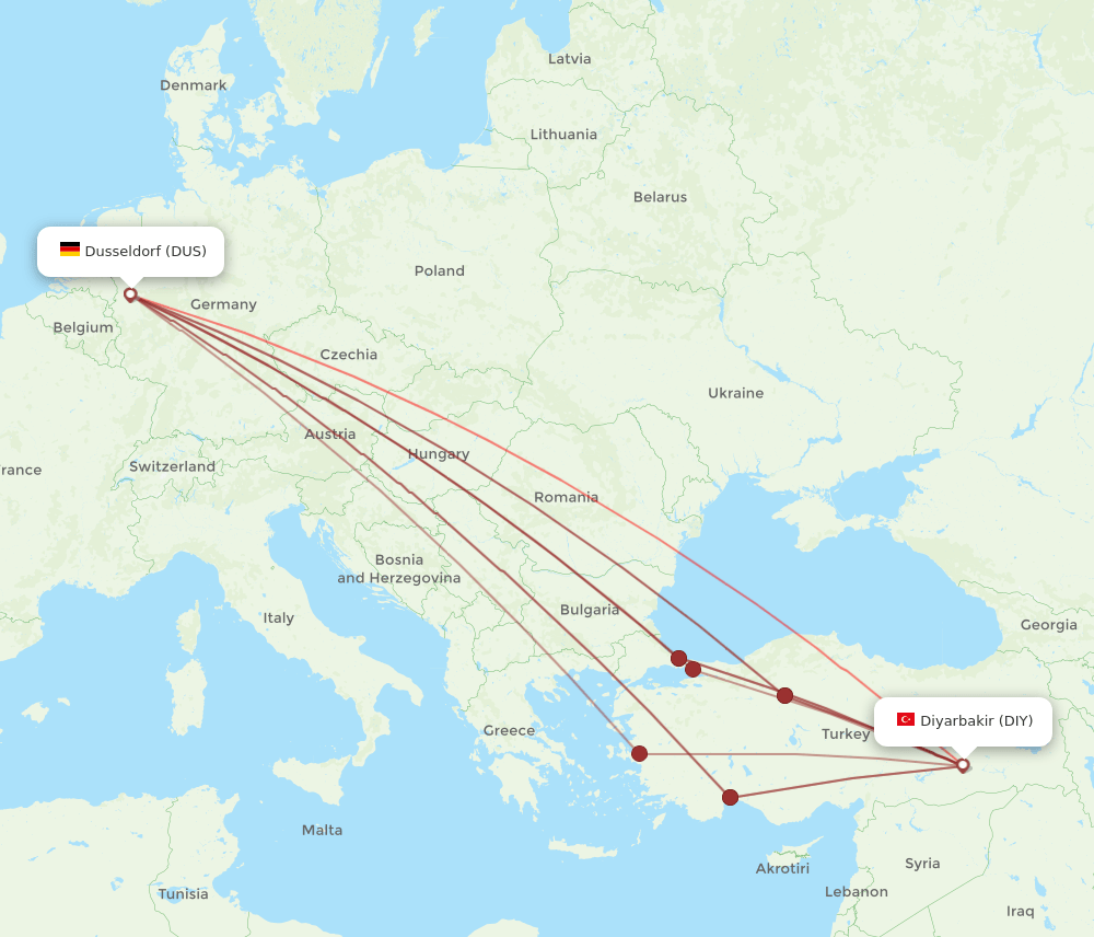 DUS-DIY flight routes