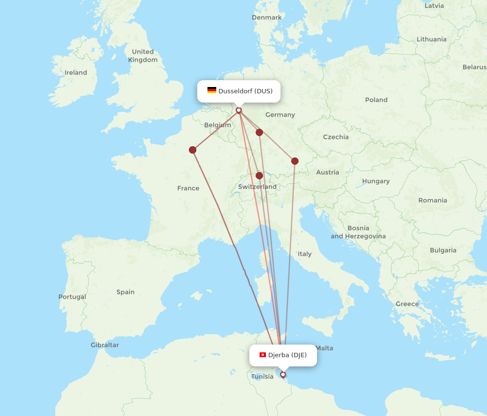 DUS to DJE flights and routes map