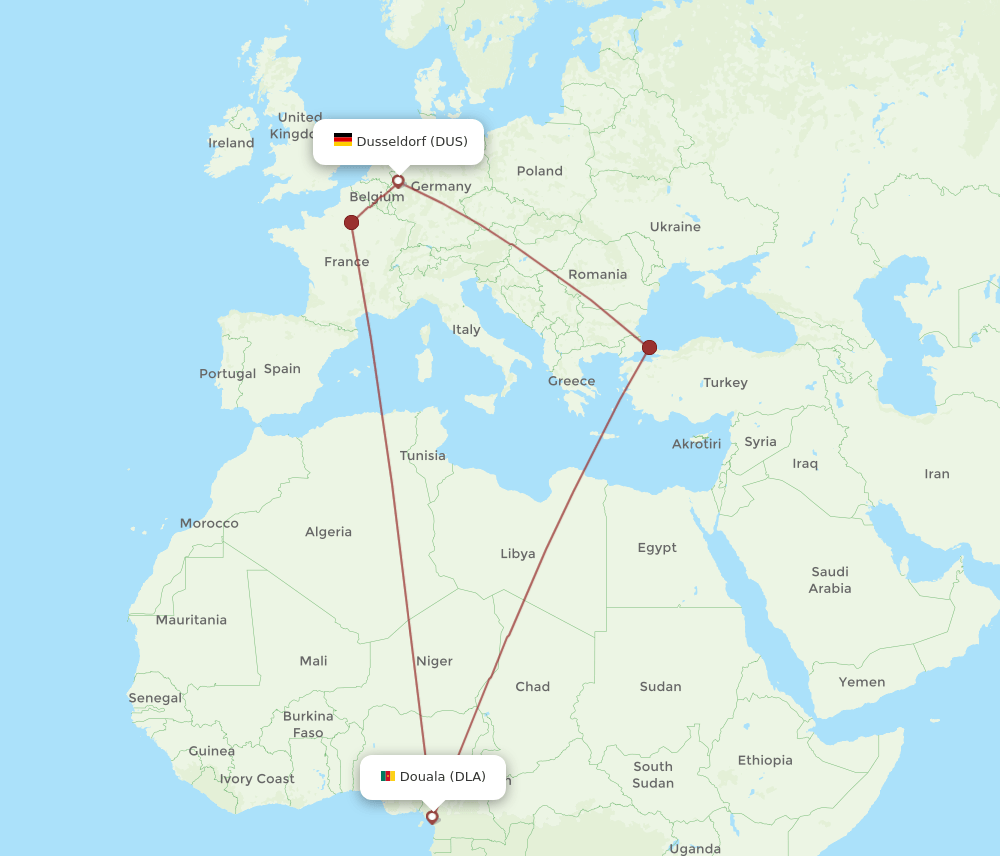 DUS-DLA flight routes