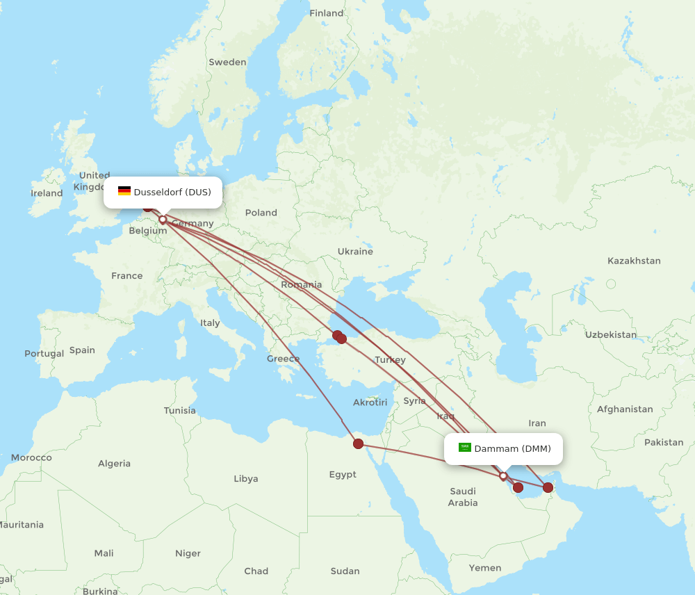 DUS-DMM flight routes