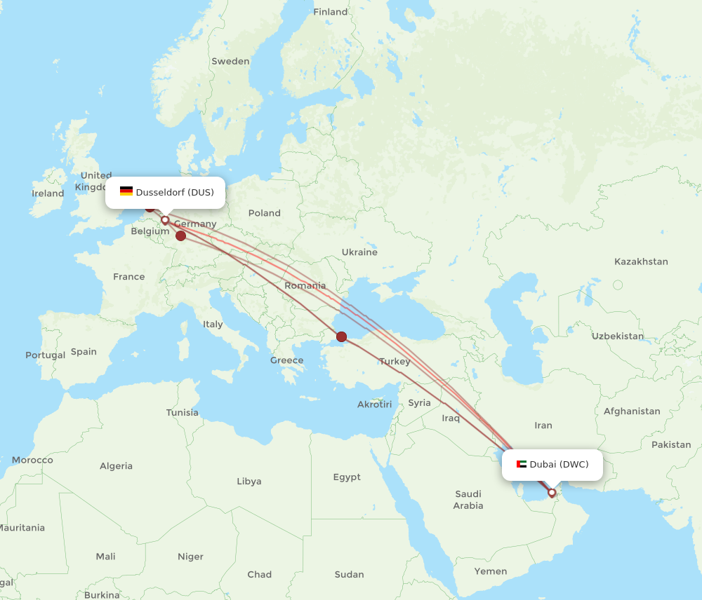DUS to DWC flights and routes map