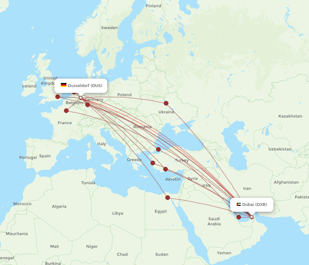 DUS-DXB flight routes