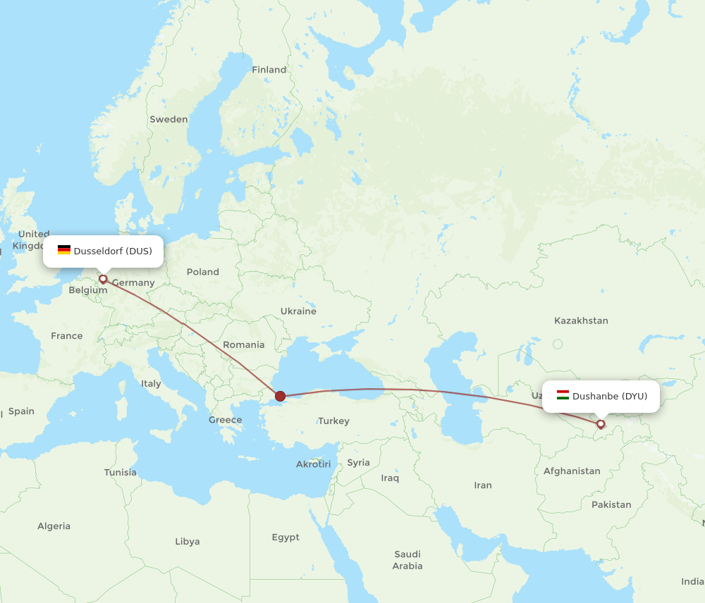 DUS to DYU flights and routes map