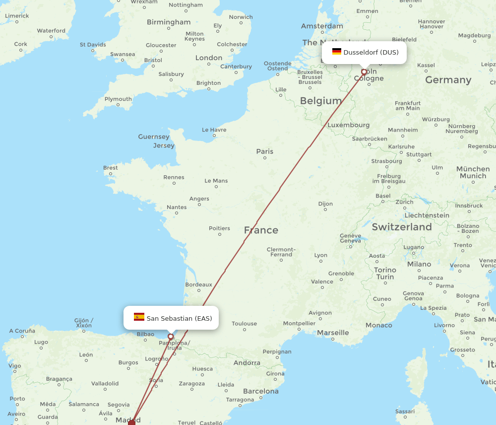 DUS-EAS flight routes